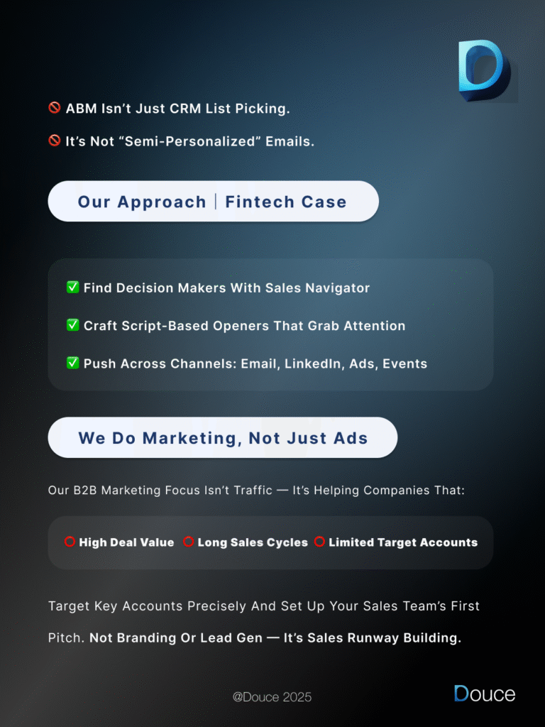 "Each account receives personalized content and outreach—built to convert." | Douce