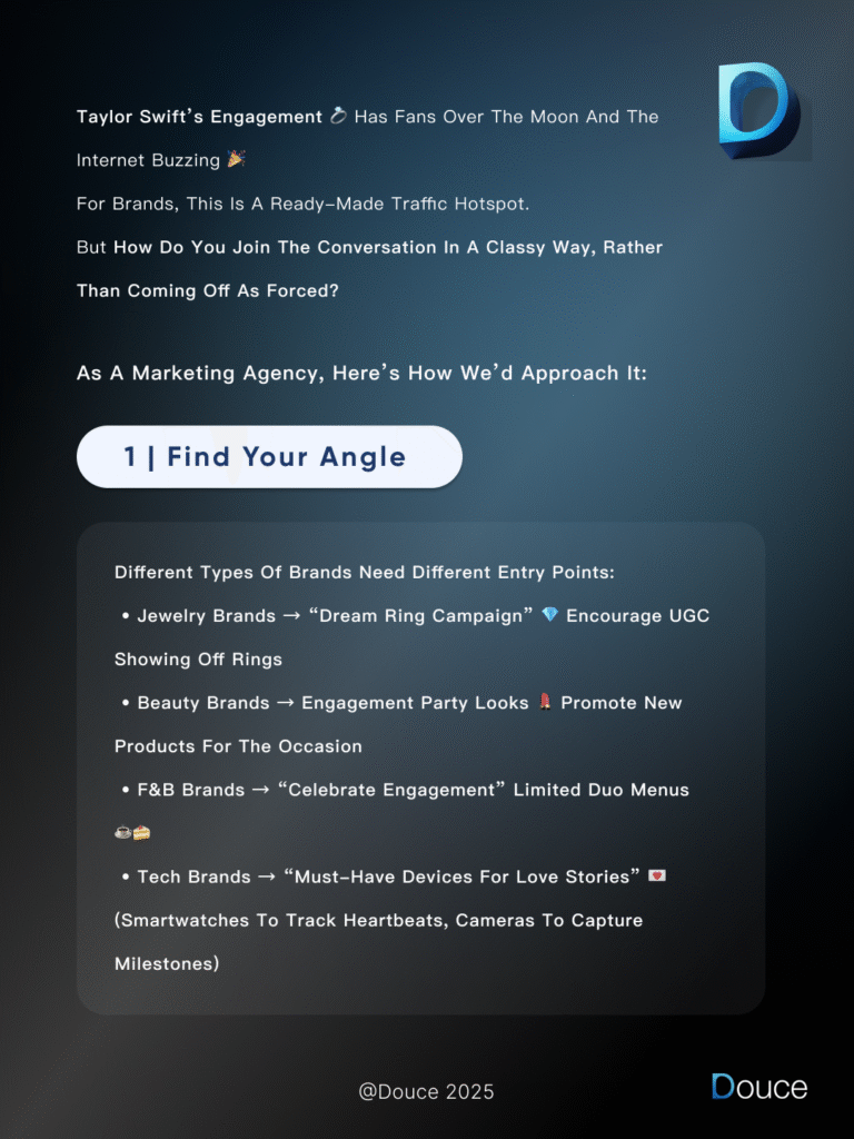 🎨 Tailored Strategies for Every Brand – Jewelry, beauty, F&B, and tech brands can celebrate the engagement in ways that feel natural, stylish, and shareable. | Douce